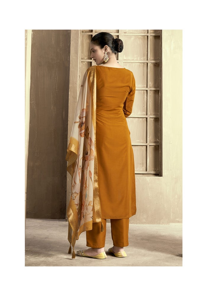 Malishka Export Embroidered Mustard Kurta Pant Set for Women - Image 2